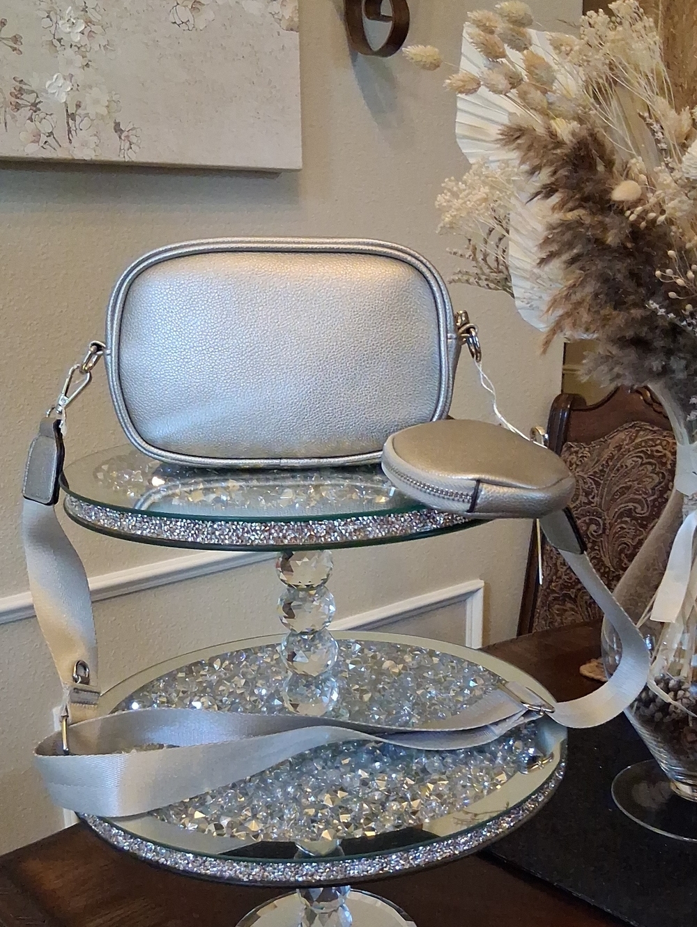 New Christian Lacroix Silver Pewter Faux Leather Crossbody Camera Bag With Pouch - Picture 14 of 16